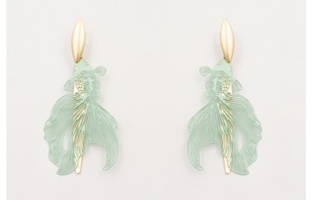 Pendientes ovalo concavo dorado mate con colgante 