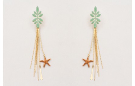 Pendientes perno pétalos esmaltados turquesas con 