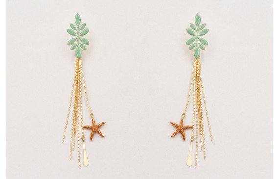 Pendientes perno pétalos esmaltados turquesas con 