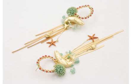 Pendientes aro con bolitas esmalte turquesa con fl