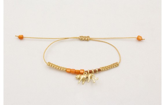 Pulsera hilo metalido dorado palido con nudo macra