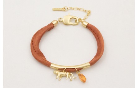 Pulsera seda natural rellena cobriza con tubo arqu
