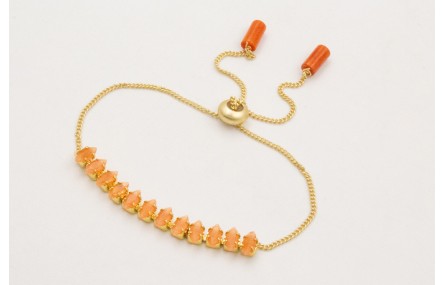 Pulsera cadena strass cristal naranja con cadena e