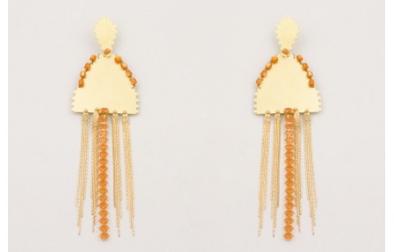 Pendientes triangulo dentado con colgante semi ova