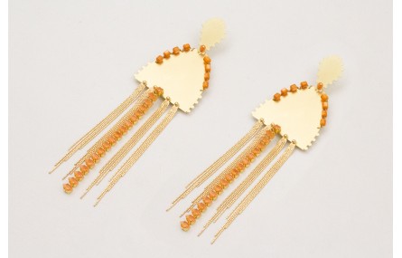 Pendientes triangulo dentado con colgante semi ova