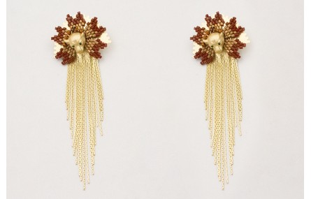 Pendientes perno semicirculo dentado con flor miyu