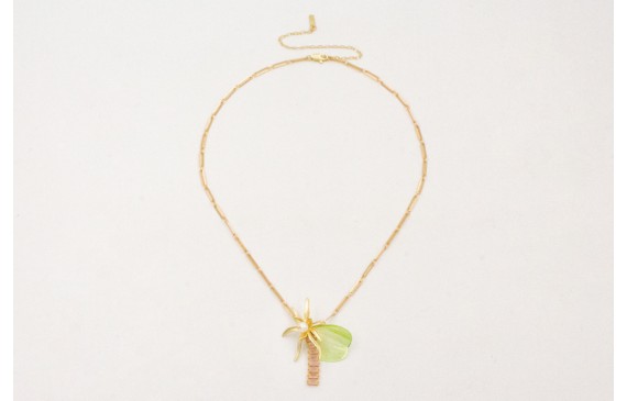 Collar cadena eslabón alargado con colgante hoja m