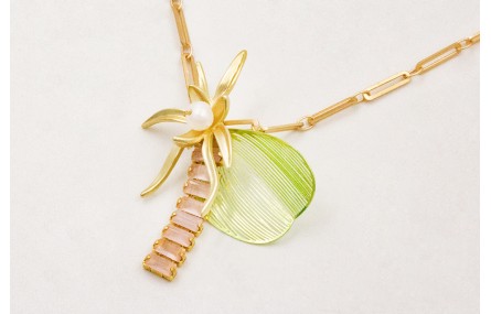 Collar cadena eslabón alargado con colgante hoja m