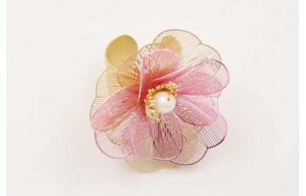 Anillo flores metalizadas ros y dorada rematado co