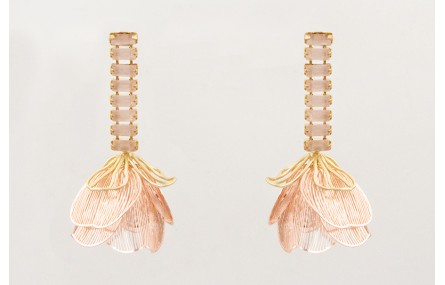 Pendientes cadena strass cristales rosas con flor 