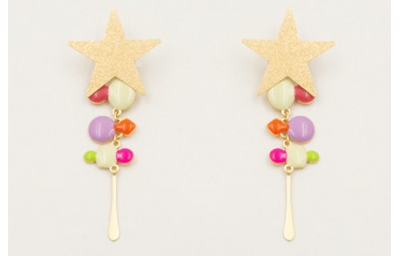 Pendientes perno estrella satinada con esmaltitos 