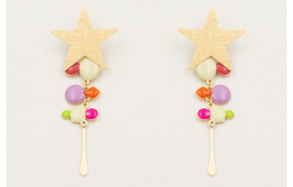 Pendientes perno estrella satinada con esmaltitos 