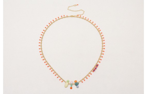 Collar cadena cerillas rojo coral con esmaltitos d