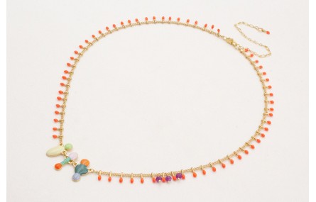 Collar cadena cerillas rojo coral con esmaltitos d