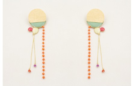 Pendientes perno semi disco satinado con semicircu