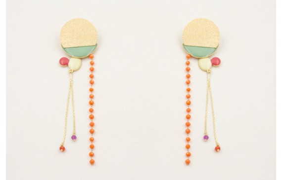 Pendientes perno semi disco satinado con semicircu