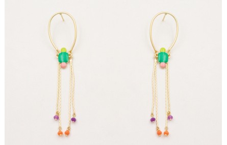 Pendientes perno herradura con flecos colgando rem