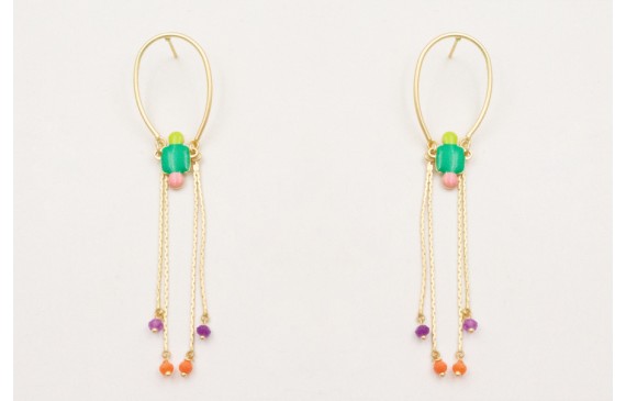 Pendientes perno herradura con flecos colgando rem