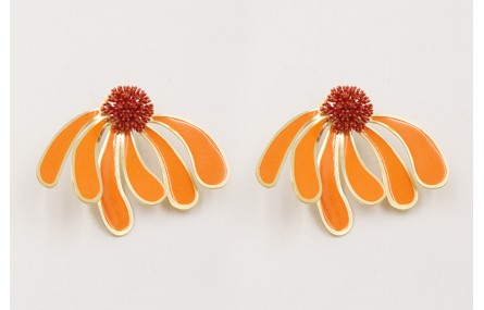 Pendientes perno nenufar esmaltado teja con pétalo