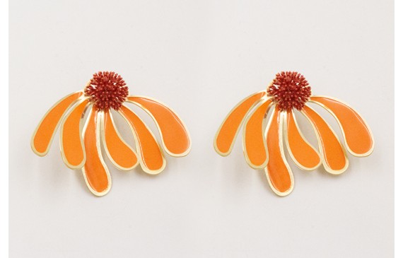 Pendientes perno nenufar esmaltado teja con pétalo