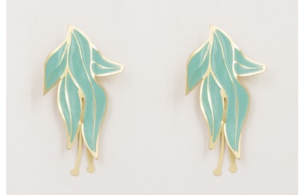 Pendientes flor plana esmaltada turquesa con pisti