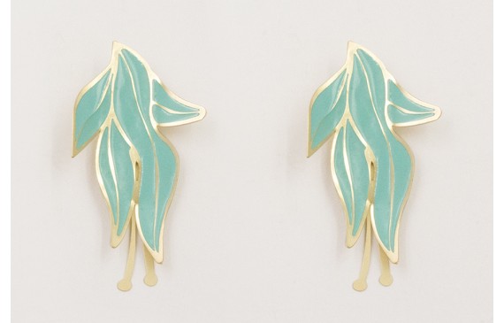 Pendientes flor plana esmaltada turquesa con pisti