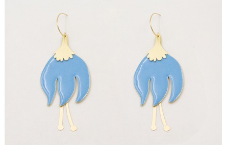 Pendientes gancho sencillo con flor plana esmaltad