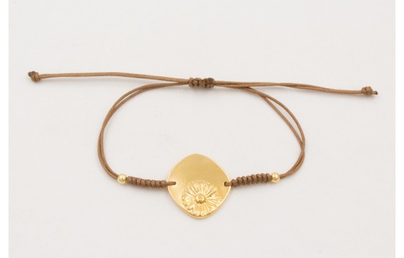 Pulsera ORO 18K. Hilo marrón con nudo serpiente co