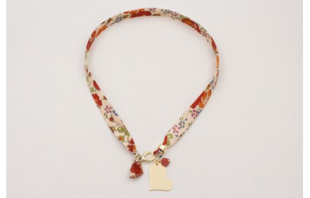 Collar lazo estampado bies flores beige y rojas co