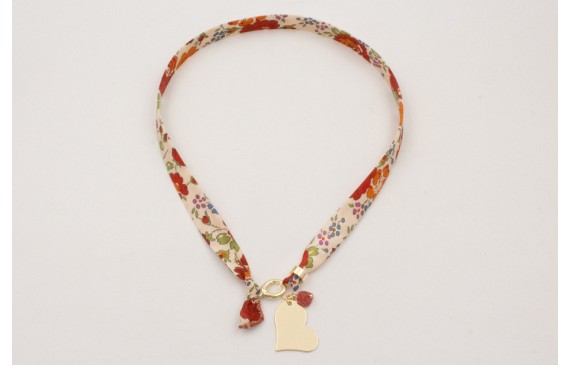 Collar lazo estampado bies flores beige y rojas co