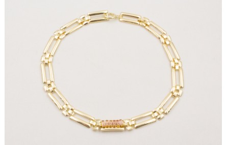 Collar cadena eslabones rectangular dorado con cad