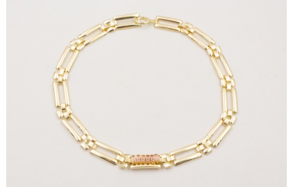 Collar cadena eslabones rectangular dorado con cad