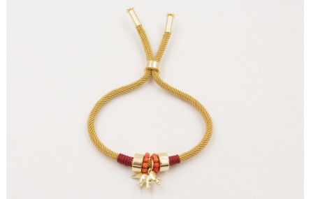 Pulsera cordón retorcido trenzado mostaza con aro 