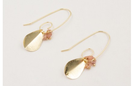 Pendientes gancgo largo dorado con chip turmaline 