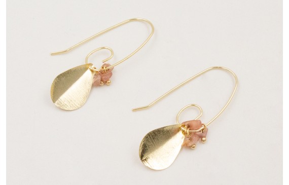 Pendientes gancgo largo dorado con chip turmaline 