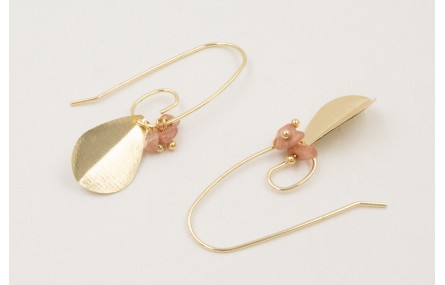 Pendientes gancgo largo dorado con chip turmaline 