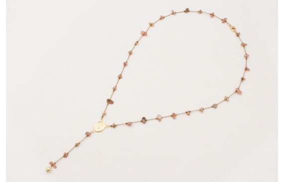 Collar rosario con cadena chips de turmaline rosa 