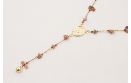Collar rosario con cadena chips de turmaline rosa 
