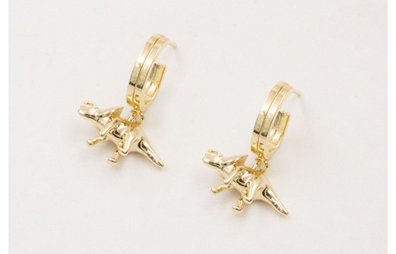 Pendientes perno semi ovalado con dinosaurio colga