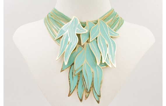 Collar muchas vueltas de cadena esmaltada turquesa