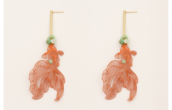Pendientes perno pivote dorado mate con pez tropic