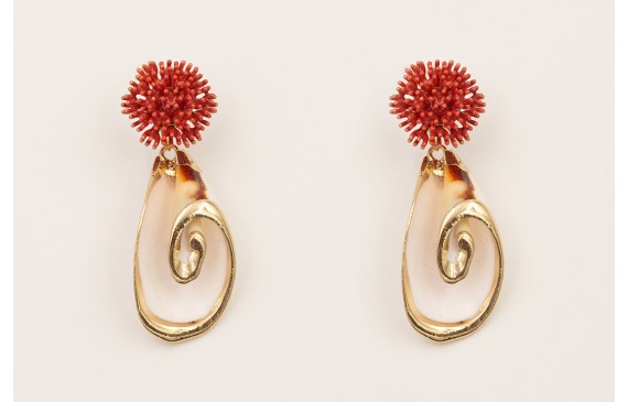 Pendientes perno nenufar esmaltado teja oscuro con