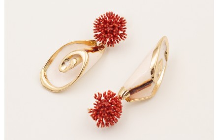 Pendientes perno nenufar esmaltado teja oscuro con