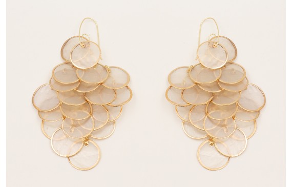 Pendientes cascada con gancho dorado y discos naca