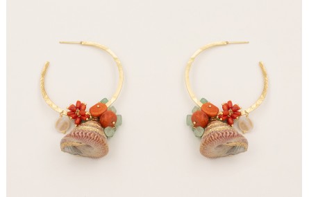 Pendientes aro plano con caracola piramida bordes 