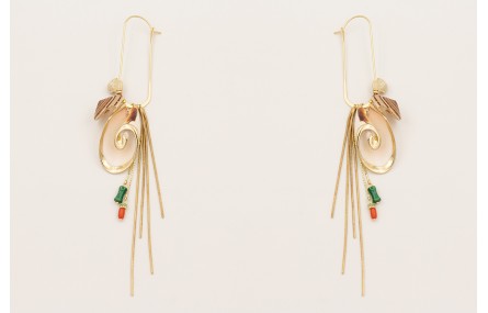 Pendientes eslabón con caracolas bordes dorados, f