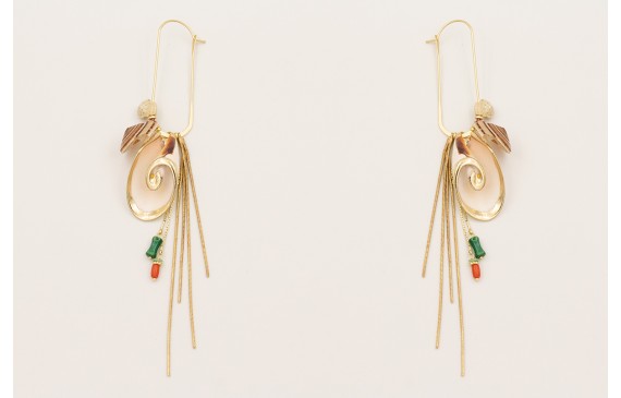 Pendientes eslabón con caracolas bordes dorados, f