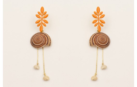 Pendientes perno pétalos esmaltados naranja con ca