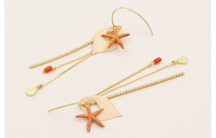 Pendientes gancho dorado mate con estrella esmalta