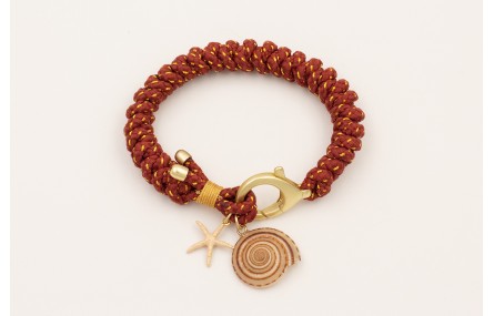 Pulsera de cordón marrón hilo dorado con nudo serp